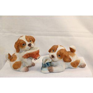 Fun Vintage Homco playful puppies with sneakers spaniel dogs Ornery Silly Gift